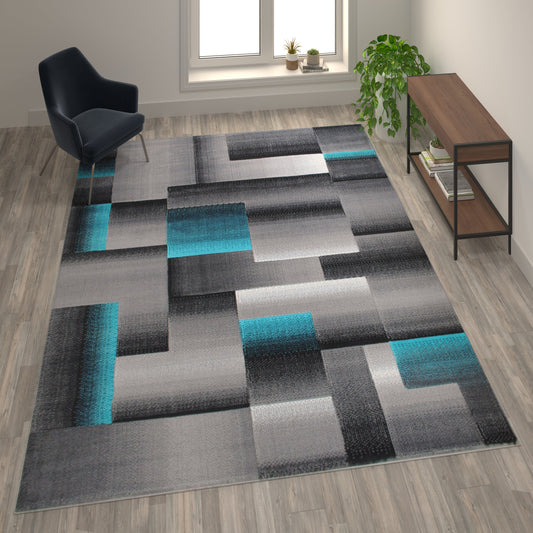8x10 Turquoise Block Area Rug ACD-RGTRZ861-810-TQ-GG