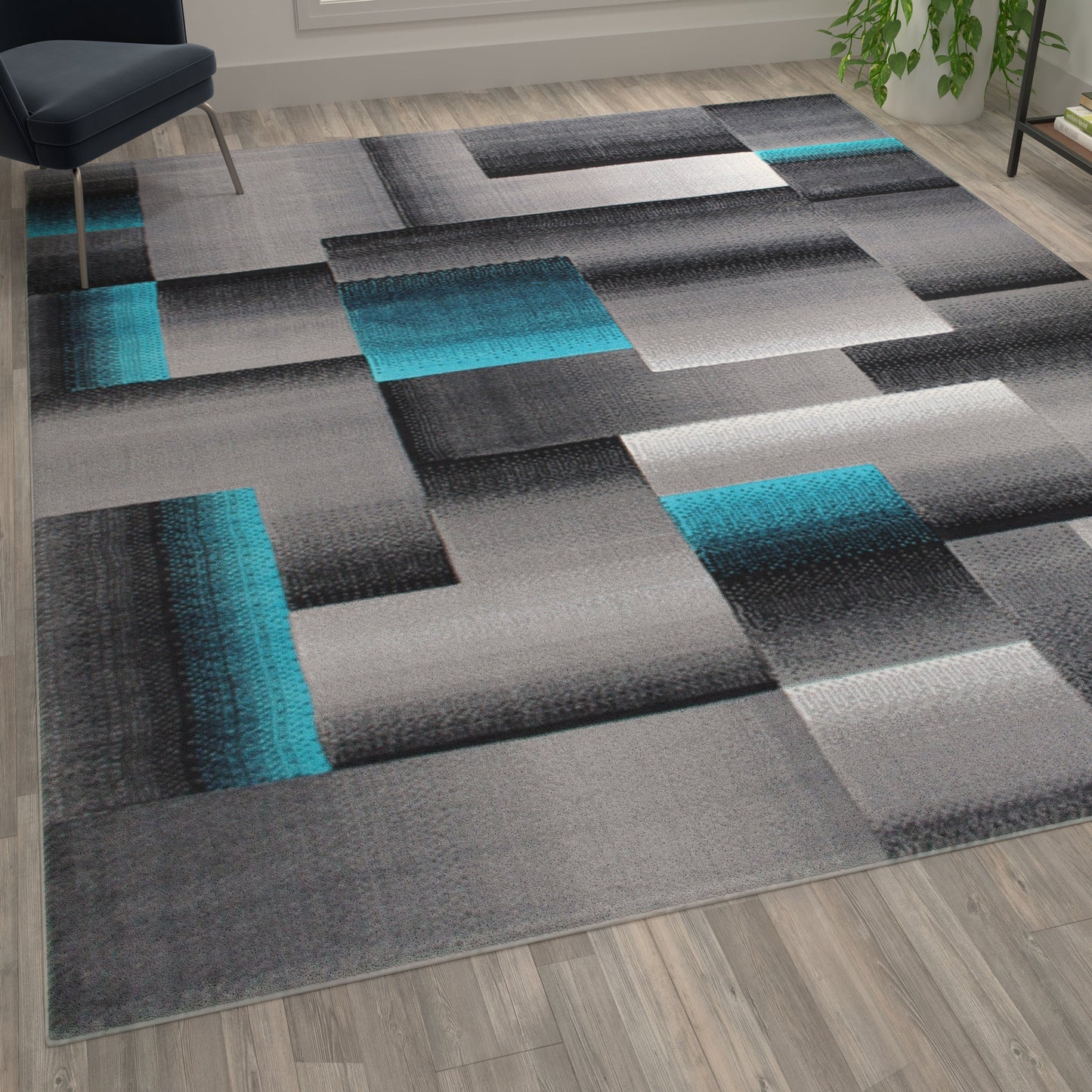 8x10 Turquoise Block Area Rug ACD-RGTRZ861-810-TQ-GG