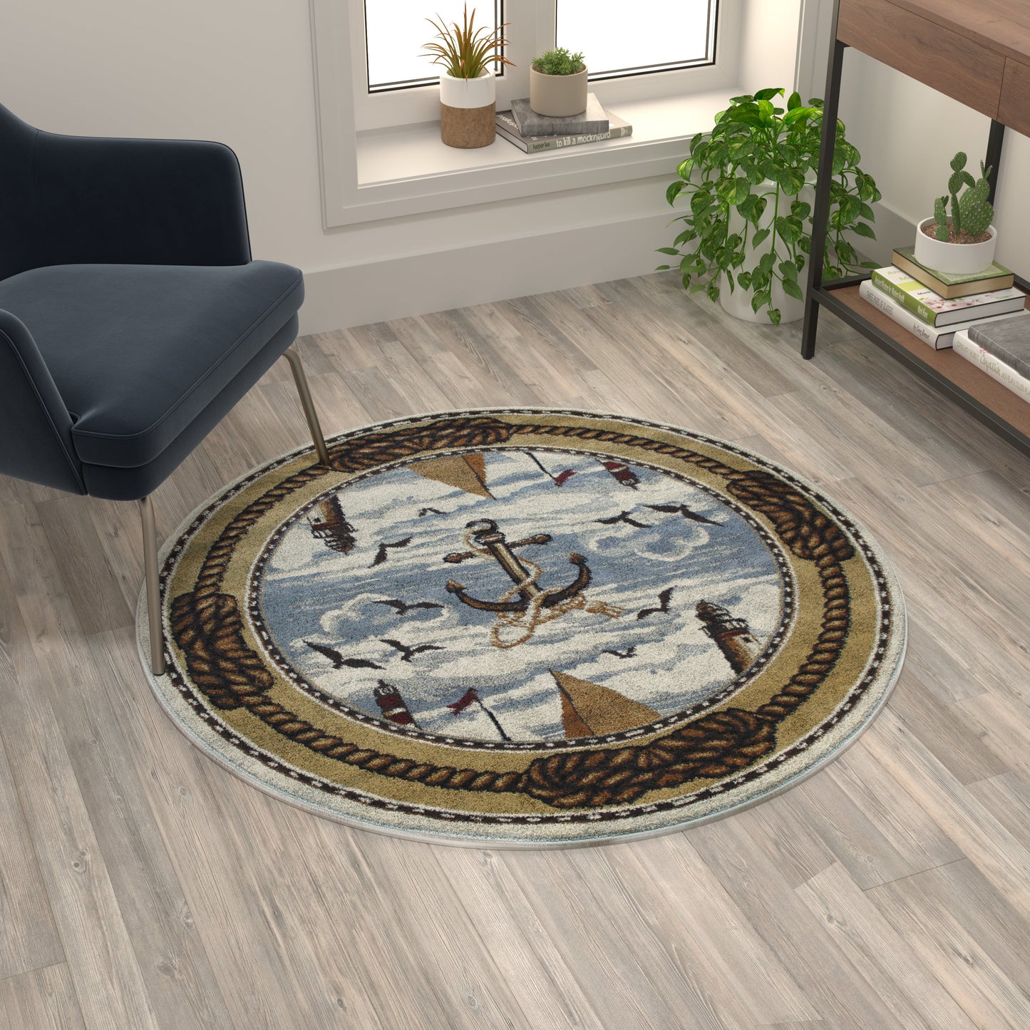 Beige 4x4 Nautical Area Rug ACD-RGZ8751-44-BG-GG