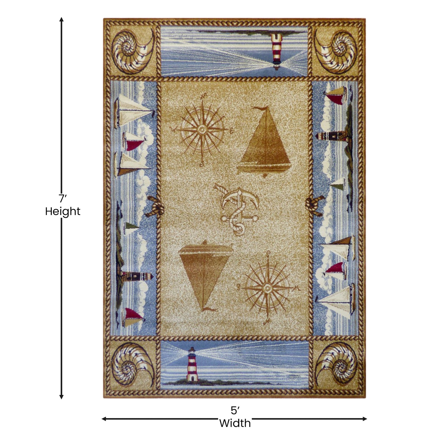 Beige 5x7 Nautical Area Rug ACD-RGZ876345-57-BG-GG