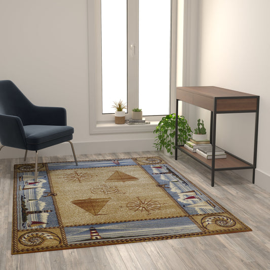 Beige 5x7 Nautical Area Rug ACD-RGZ876345-57-BG-GG
