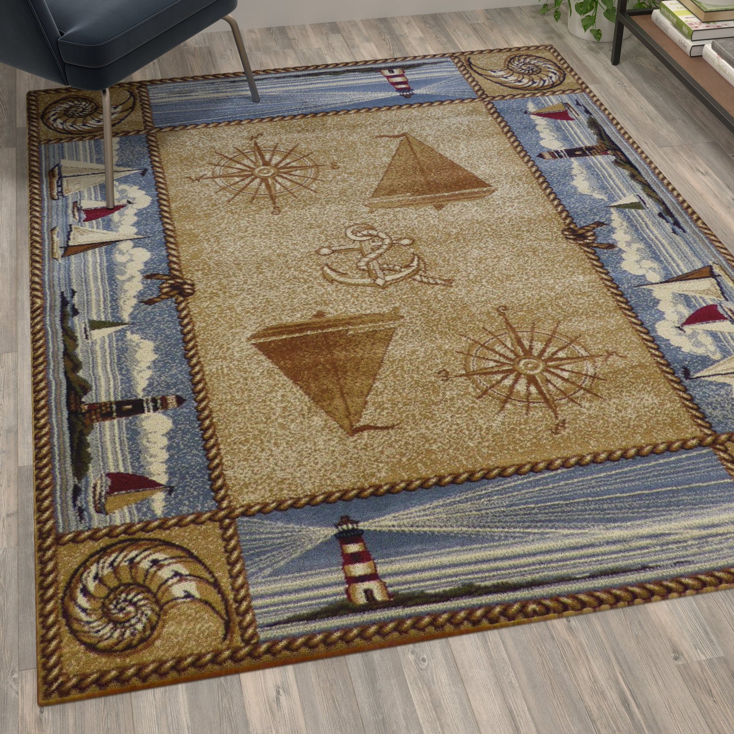 Beige 5x7 Nautical Area Rug ACD-RGZ876345-57-BG-GG