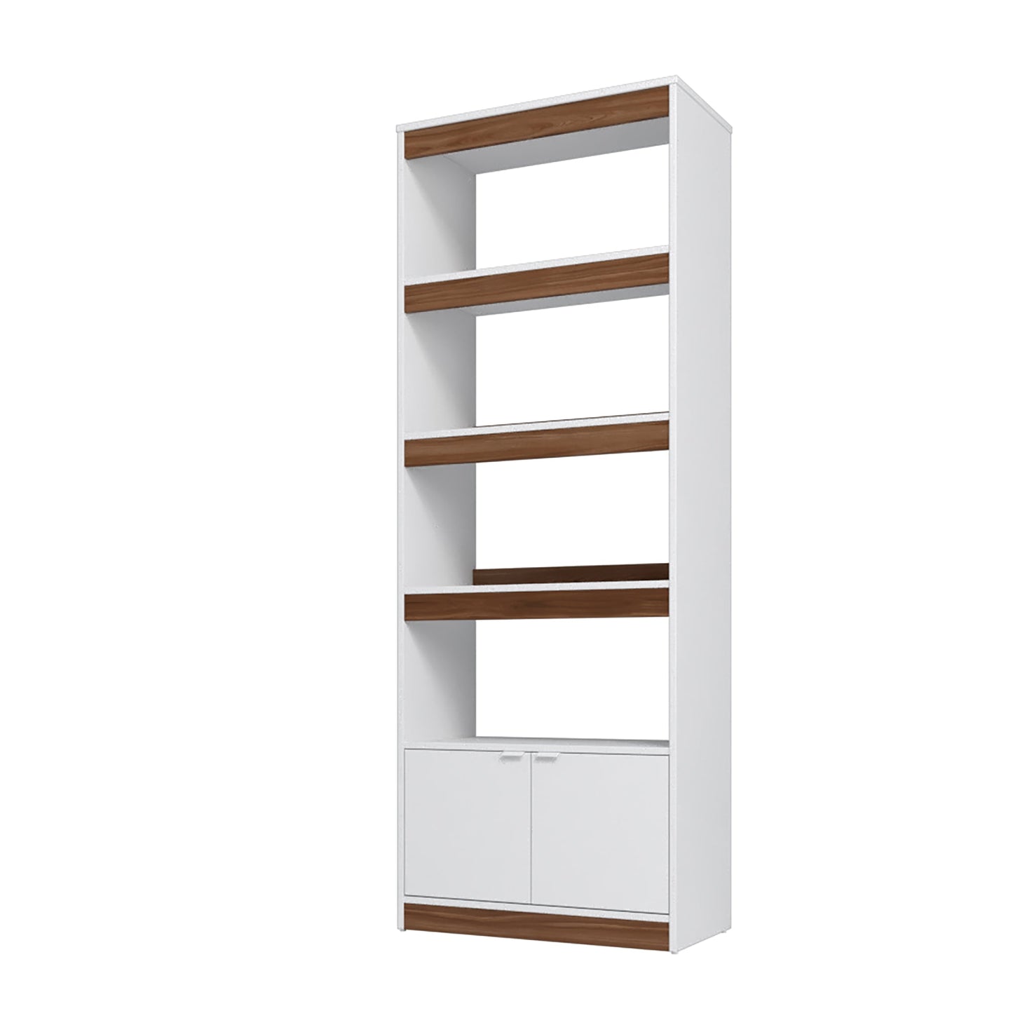 Manhattan Comfort Mid-Century Modern Ratzer Bookcase with 5 Shelves in White and Brown BC-316AMC193