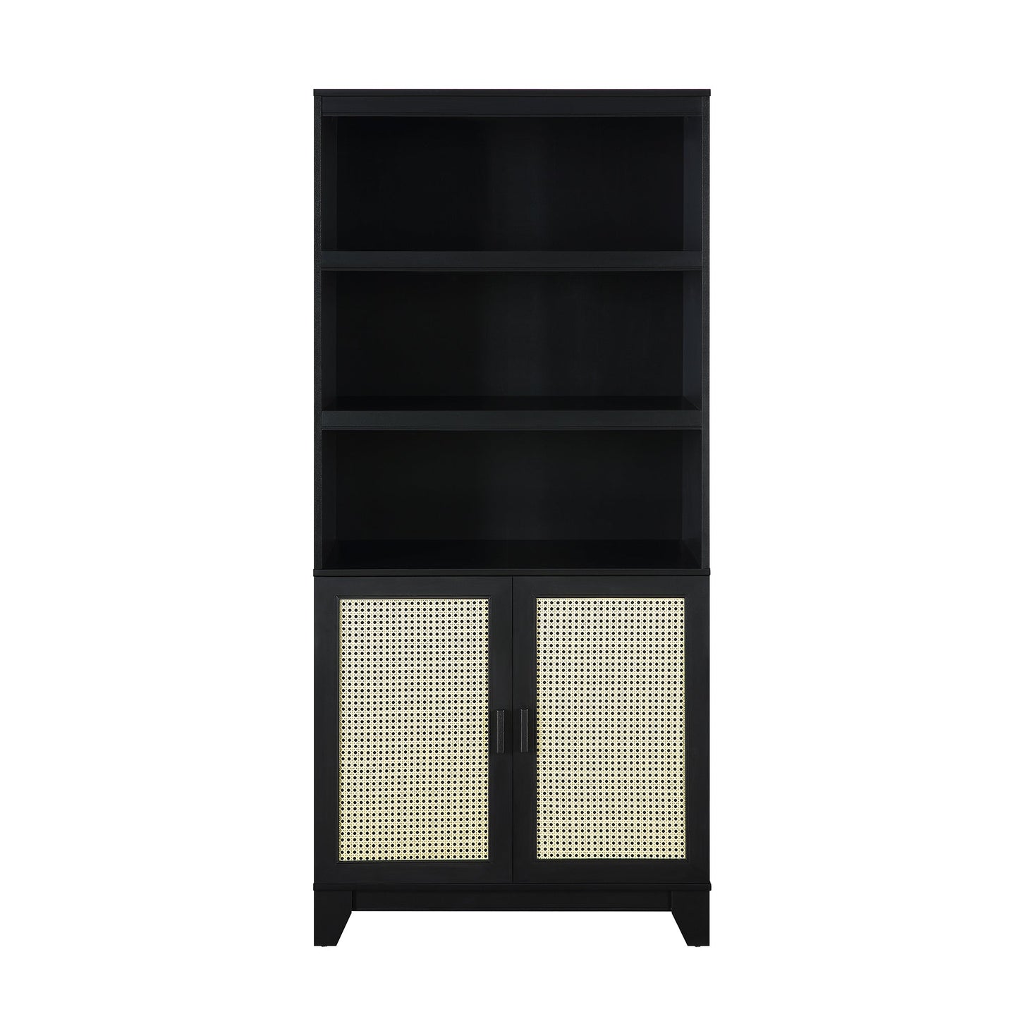 Manhattan Comfort Sheridan Modern Cane Bookcase with Adjustable Shelves in Black BC-6GLF-BK