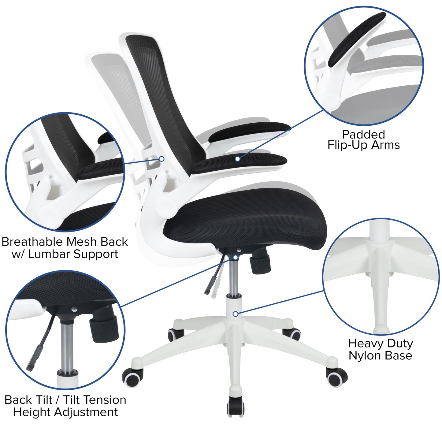 Mid-Back Mesh Desk Chair BL-X-5M-WH with Ergonomic Design and Comfortable Support