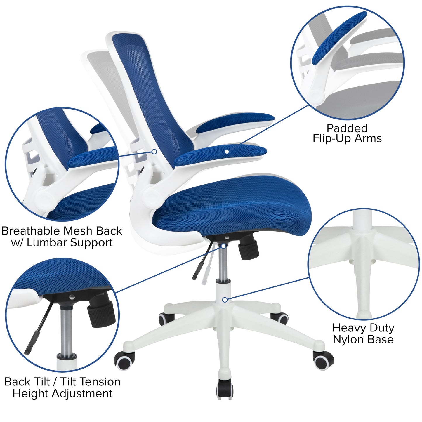 Mid-Back Mesh Desk Chair BL-X-5M-WH with Ergonomic Design and Comfortable Support