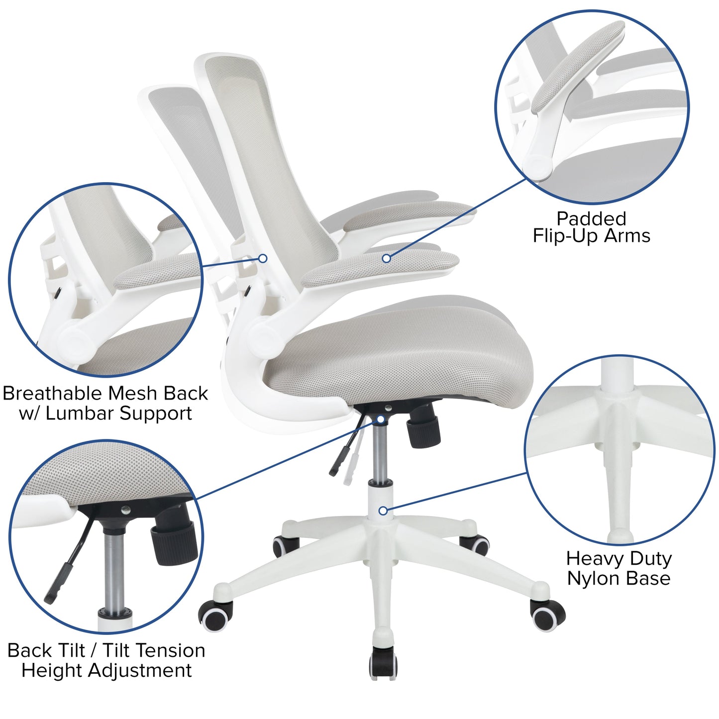 Mid-Back Mesh Desk Chair BL-X-5M-WH with Ergonomic Design and Comfortable Support