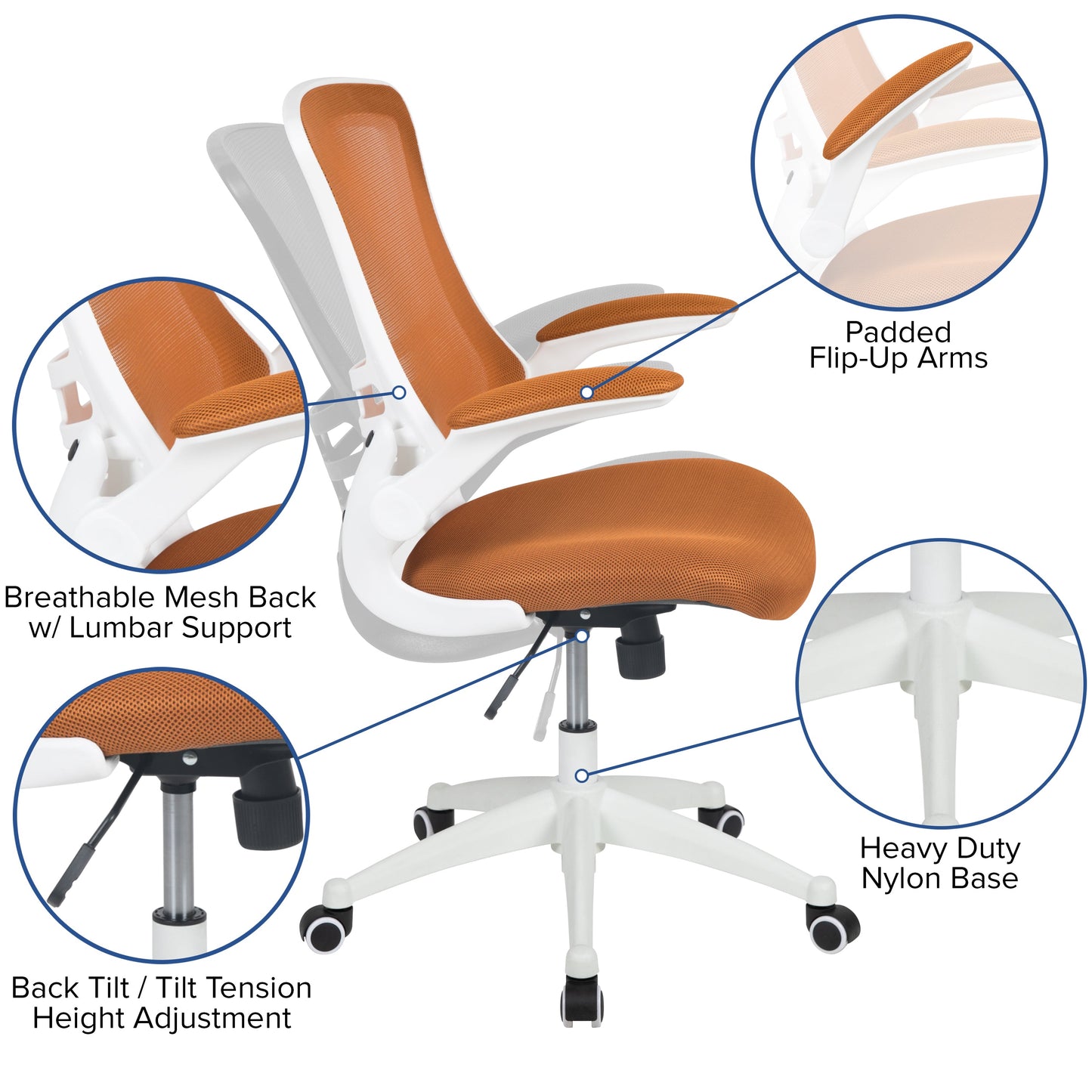 Mid-Back Mesh Desk Chair BL-X-5M-WH with Ergonomic Design and Comfortable Support