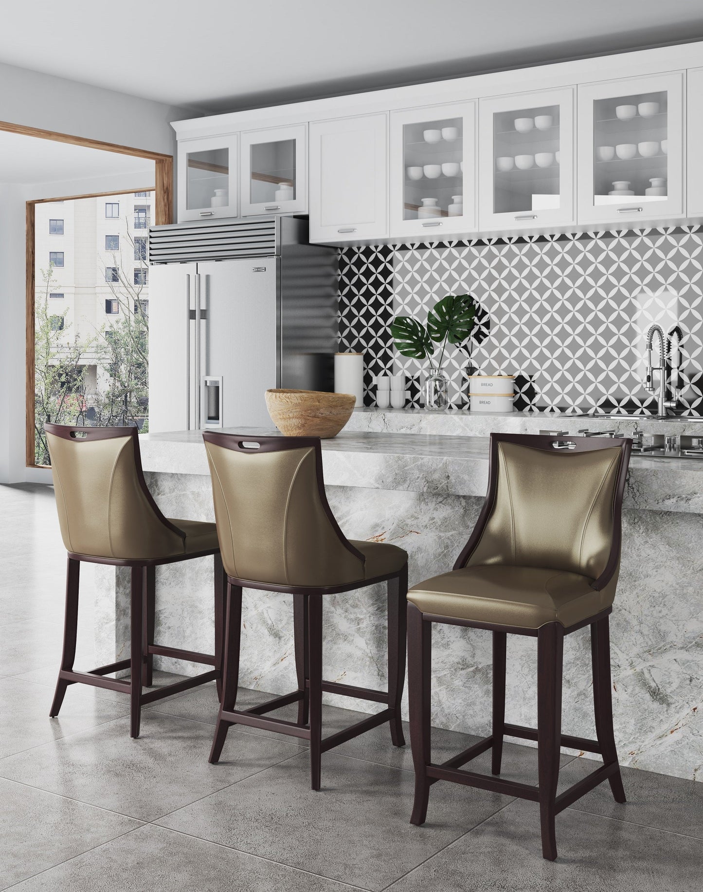 Manhattan Comfort Emperor 41 in. Walnut Beech Wood Bar Stool (Set of 2 or 3)