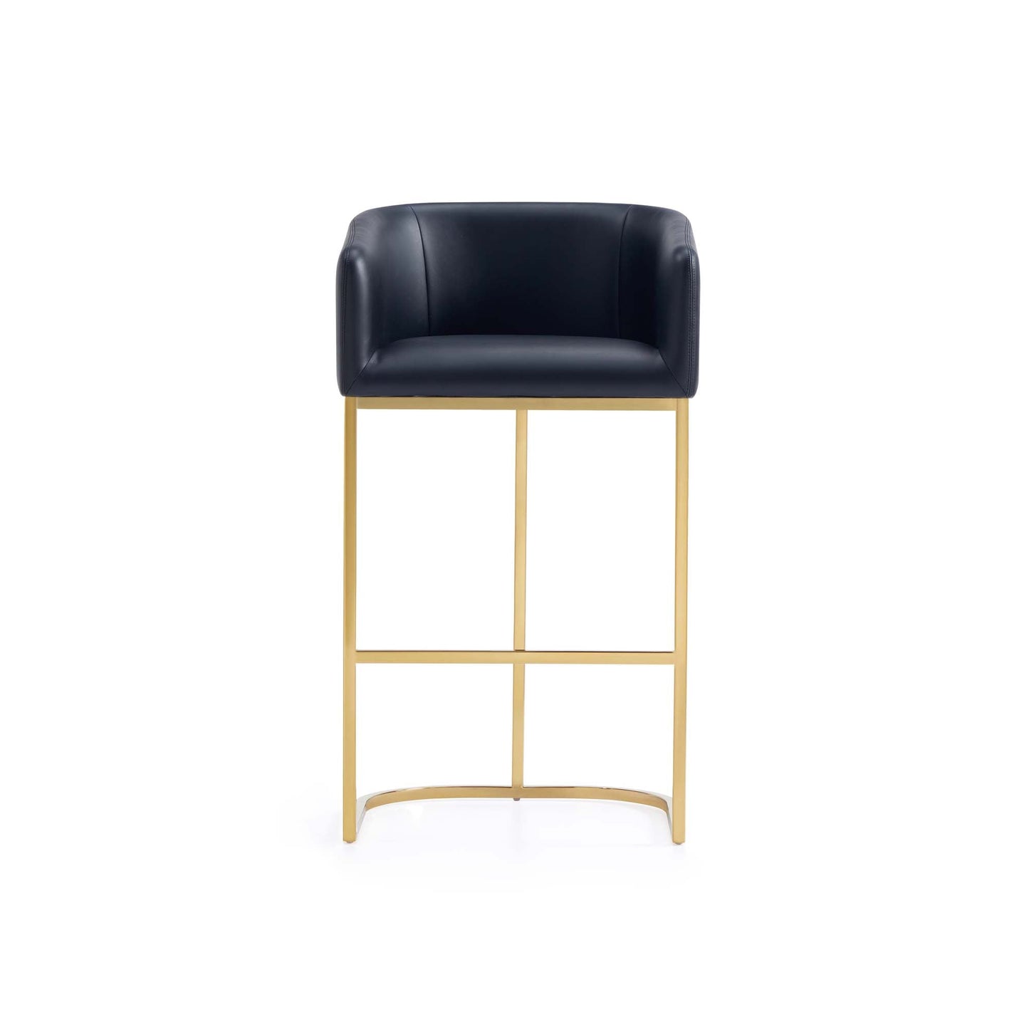 Manhattan Comfort Louvre Mid-Century Modern Leatherette and Stainless Steel Barstools