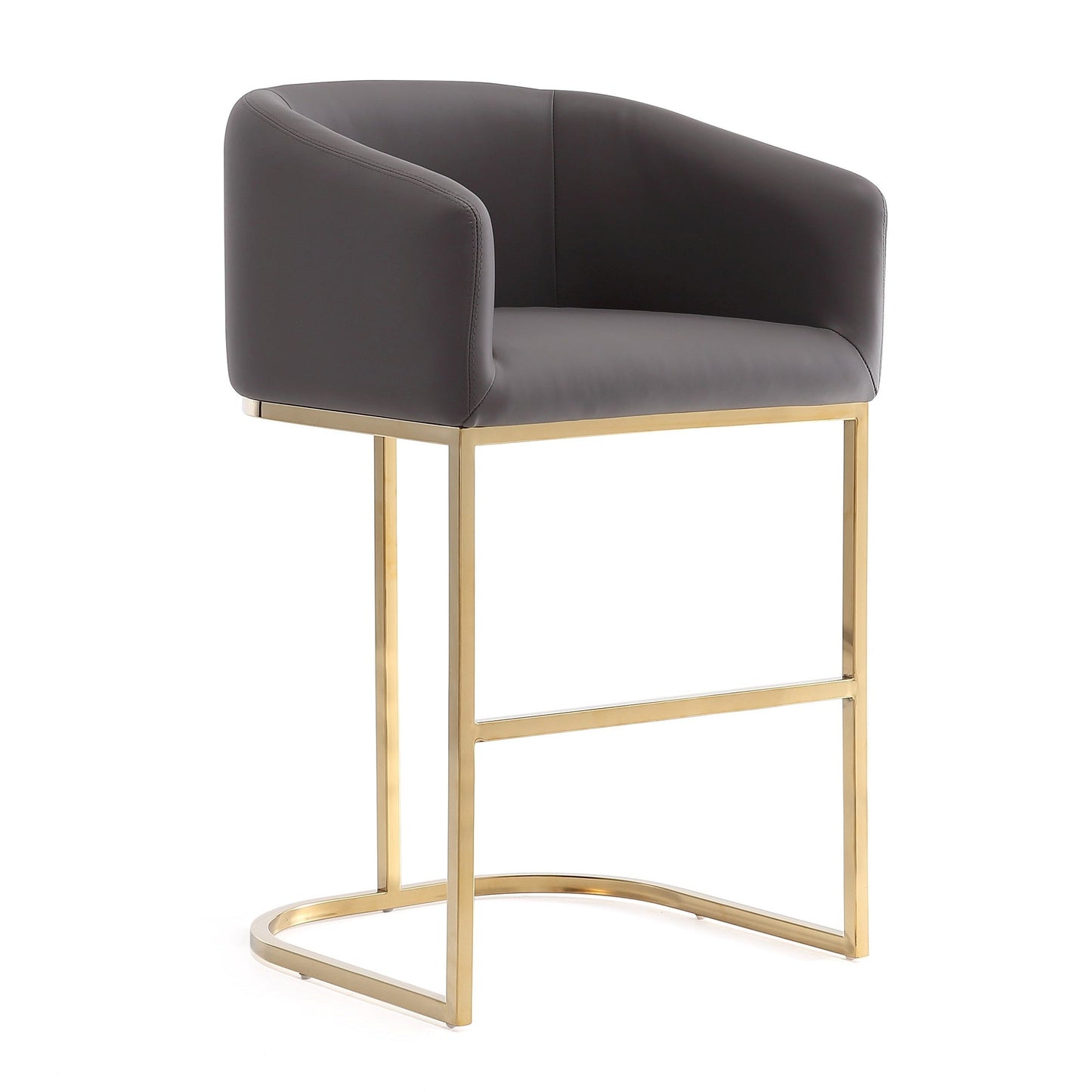 Manhattan Comfort Louvre Mid-Century Modern Leatherette and Stainless Steel Barstools