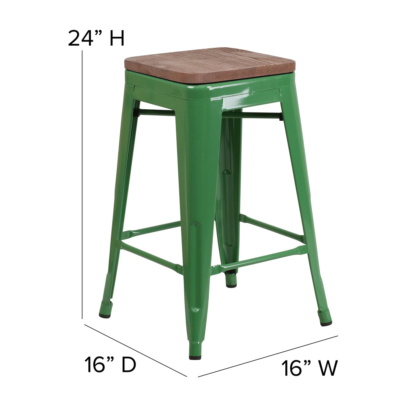 24" Green Metal Counter Stool CH-31320-24-GN-WD-GG