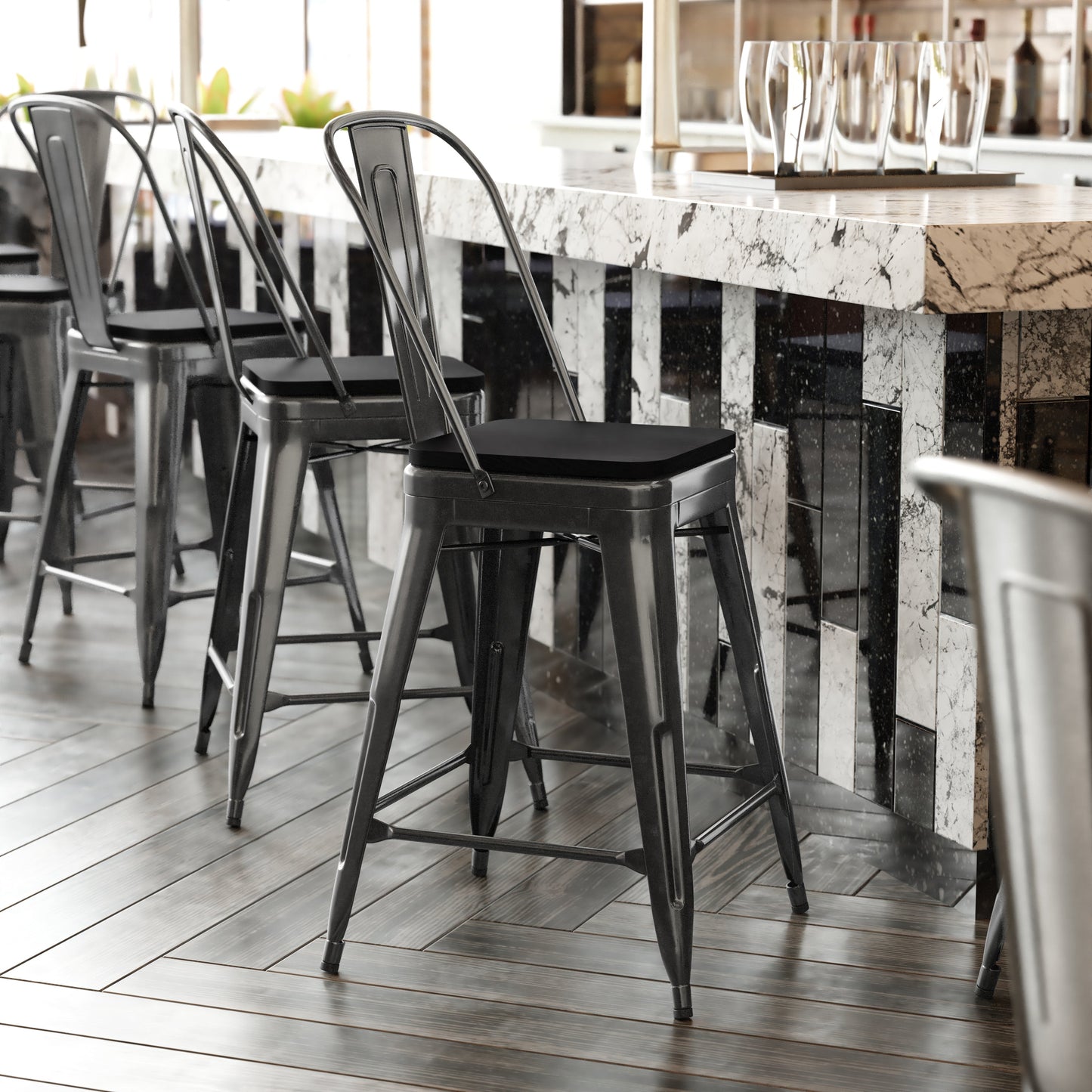 24" Black Stool-Black Seat CH-31320-24GB-BK-PL2B-GG