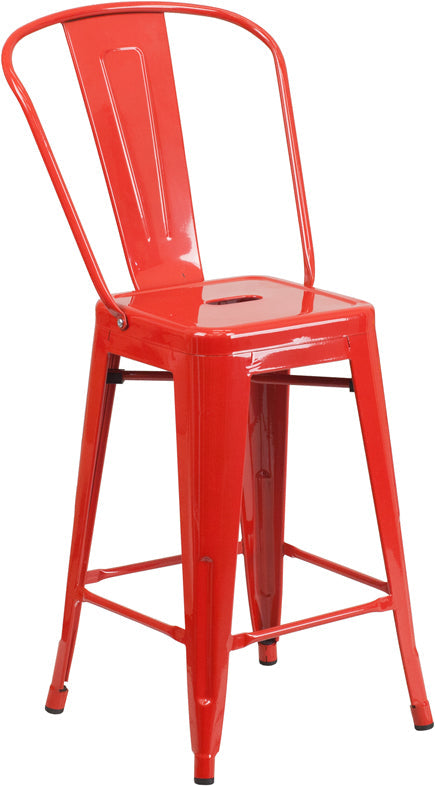 24" Red Metal Outdoor Stool CH-31320-24GB-RED-GG