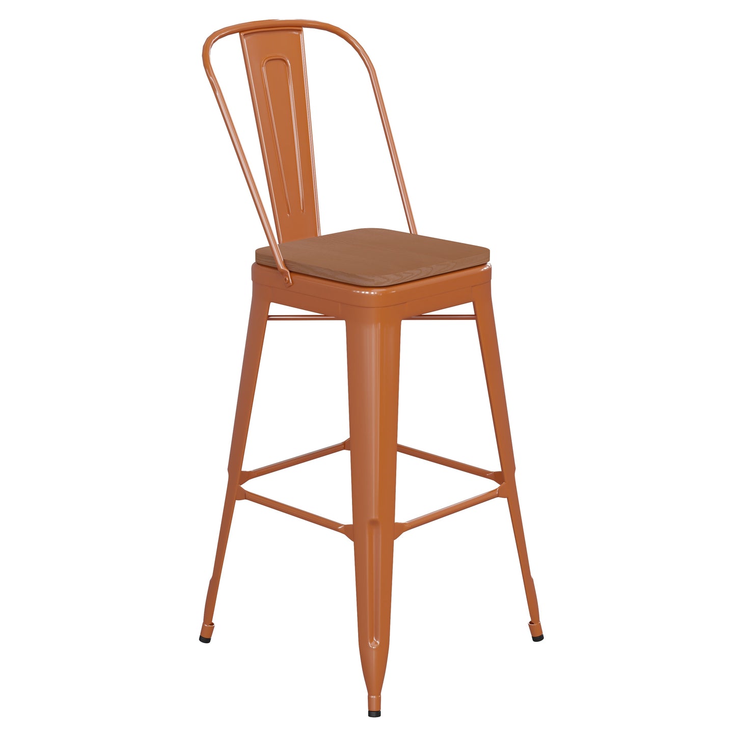 30" Orange Stool-Teak Seat CH-31320-30GB-OR-PL2T-GG