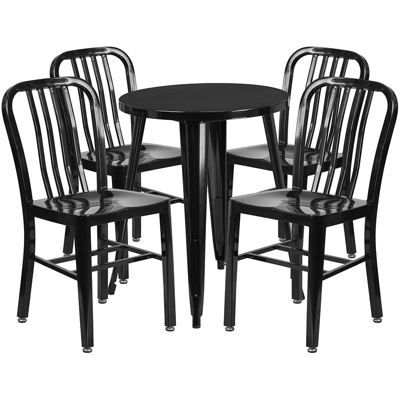 24RD Black Metal Table Set CH-51080TH-4-18VRT-BK-GG