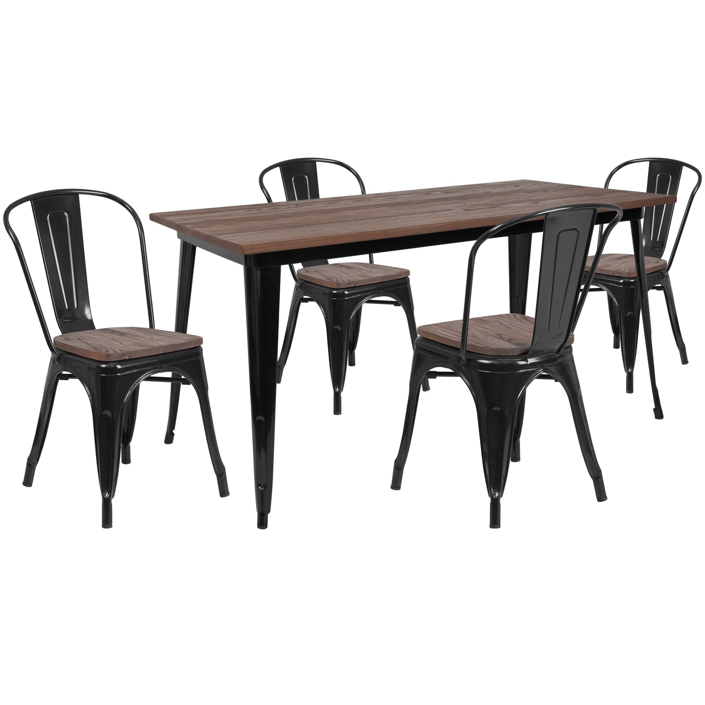 30x60 Black Metal Table Set CH-WD-TBCH-27-GG