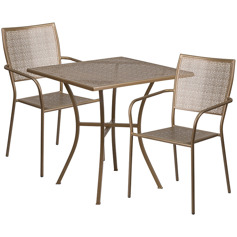 28SQ Gold Patio Table Set CO-28SQ-02CHR2-GD-GG