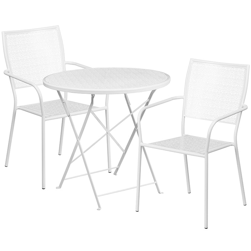 30RD White Fold Patio Set CO-30RDF-02CHR2-WH-GG