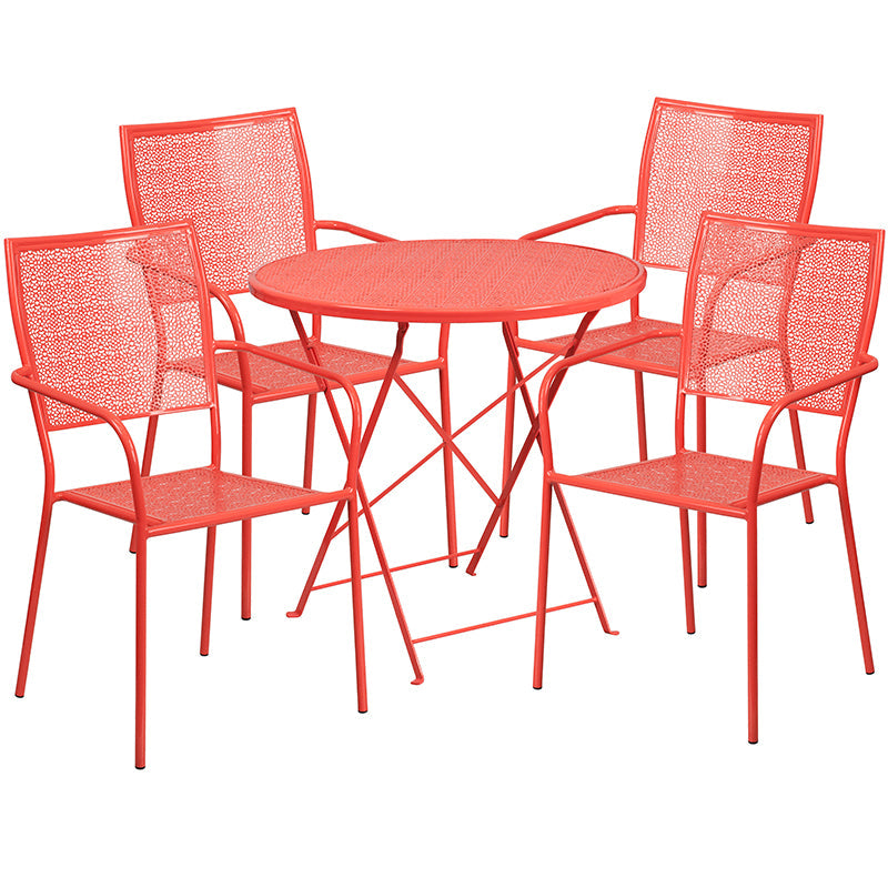 30RD Coral Fold Patio Set CO-30RDF-02CHR4-RED-GG