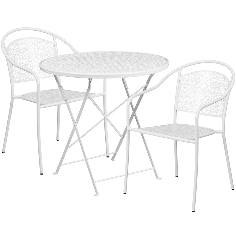 30RD White Fold Patio Set CO-30RDF-03CHR2-WH-GG