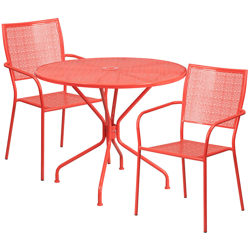 35.25RD Coral Patio Table Set CO-35RD-02CHR2-RED-GG
