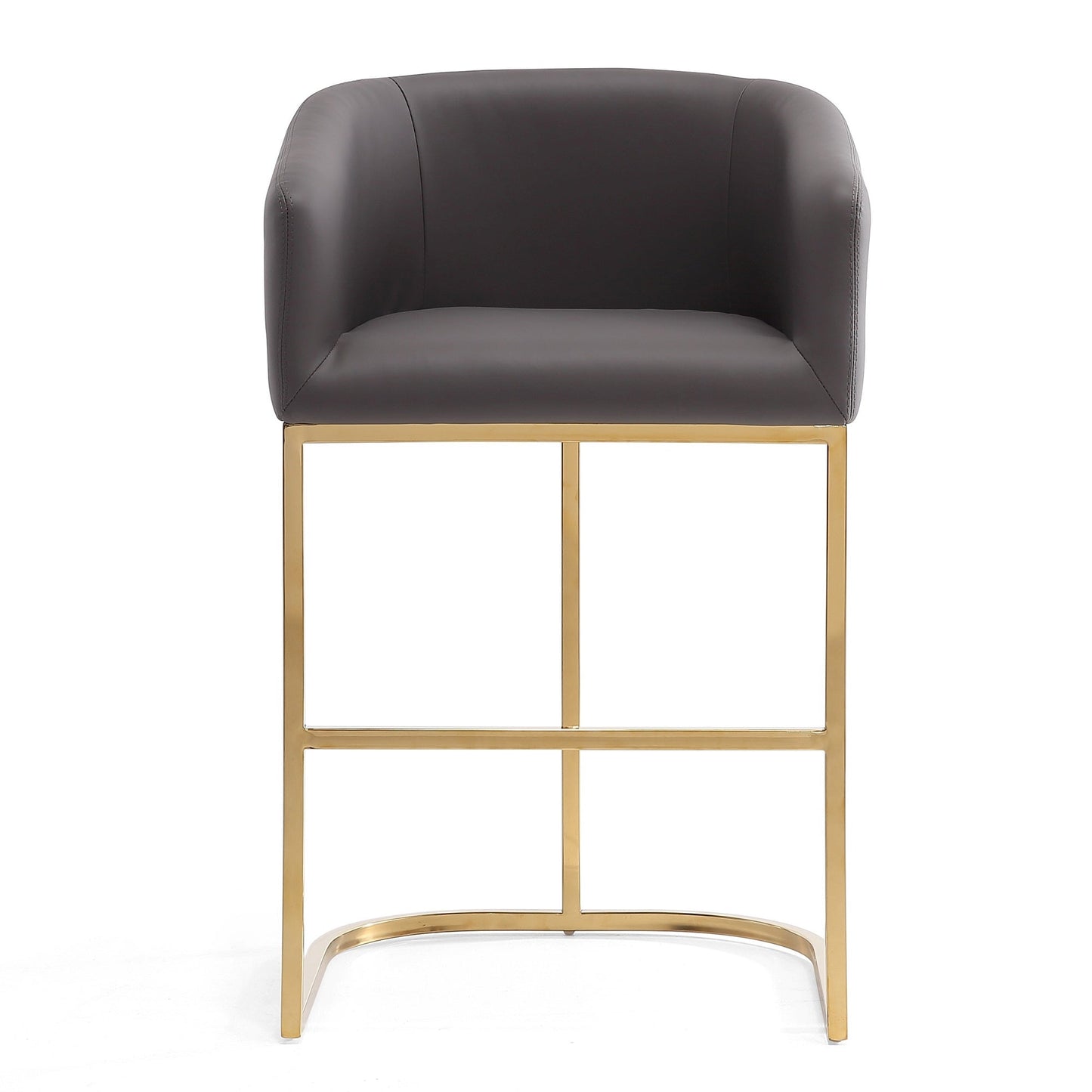 Manhattan Comfort Louvre Mid-Century Modern Leatherette and Stainless Steel Barstools