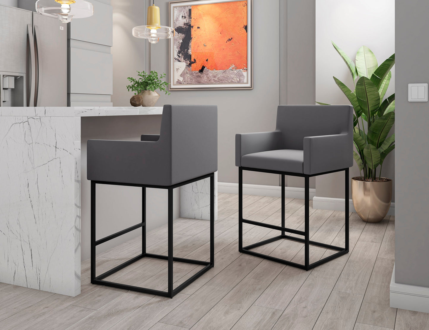 Manhattan Comfort Ambassador Metal Barstool and Counter Height Bar Stool Collection