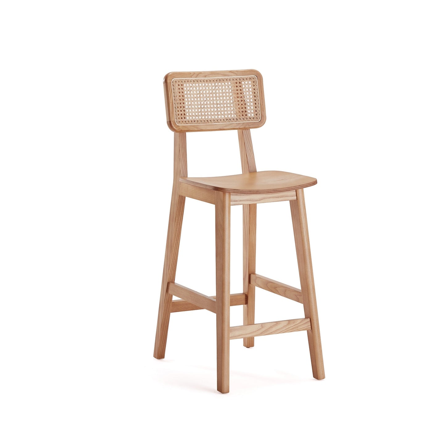 Manhattan Comfort Versailles Counter Stool in Black and Natural Cane - Set of 2