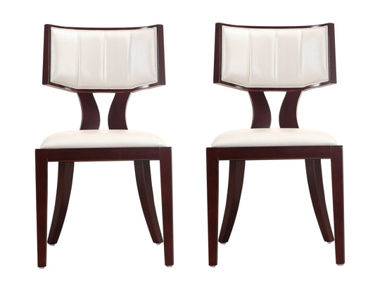 Manhattan Comfort Pulitzer Pearl White and Walnut Faux Leather Dining Chair (Set of Two) DC001-PW