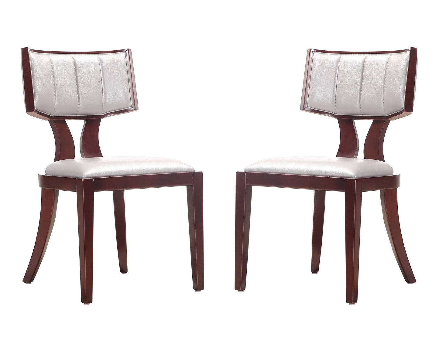 Manhattan Comfort Pulitzer Silver and Walnut Faux Leather Dining Chair (Set of Two) DC001-SV