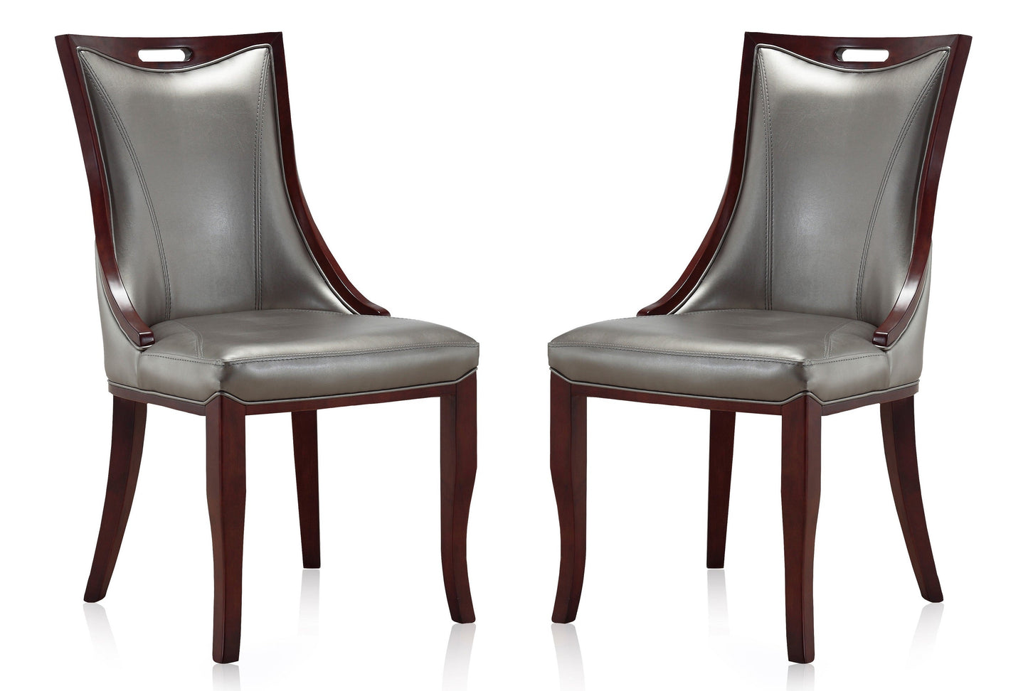 Manhattan Comfort Emperor Silver and Walnut Faux Leather Dining Chair (Set of Two) DC002-SV