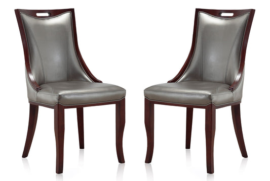 Manhattan Comfort Emperor Silver and Walnut Faux Leather Dining Chair (Set of Two) DC002-SV