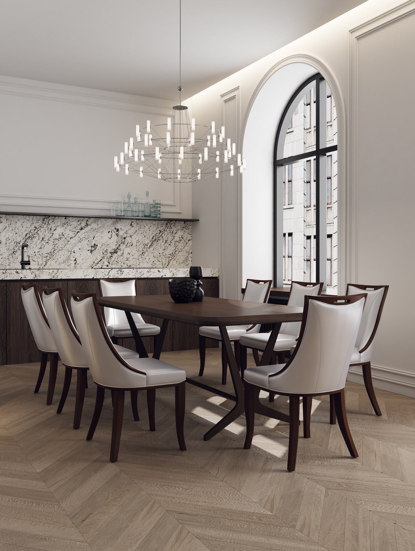 Manhattan Comfort Emperor Silver and Walnut Faux Leather Dining Chair (Set of Two) DC002-SV