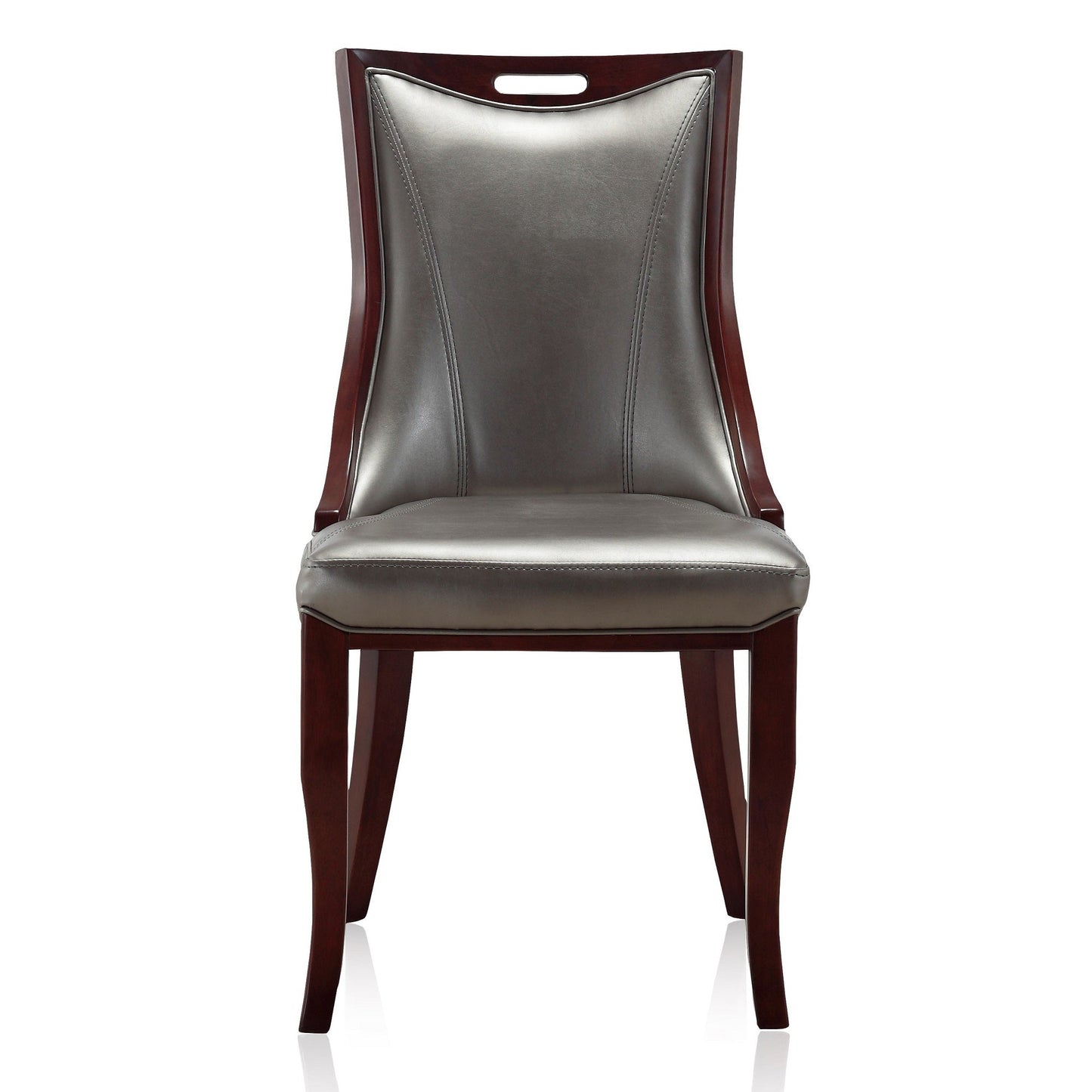 Manhattan Comfort Emperor Silver and Walnut Faux Leather Dining Chair (Set of Two) DC002-SV