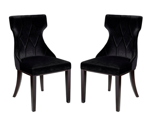 Manhattan Comfort Reine Black and Walnut Velvet Dining Chair (Set of Two) DC007-BK