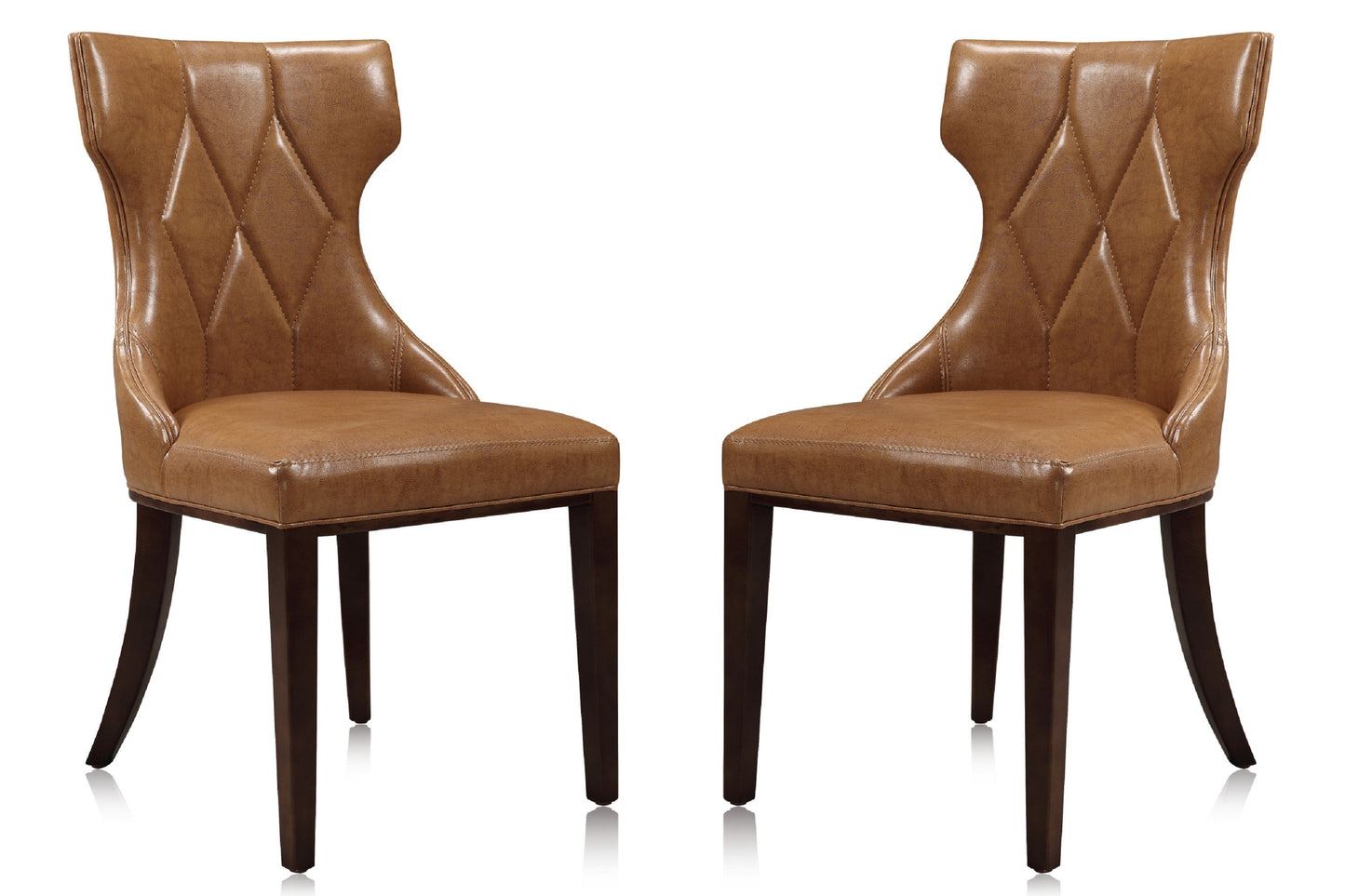 Manhattan Comfort Reine Saddle and Walnut Faux Leather Dining Chair (Set of Two) DC007-SA