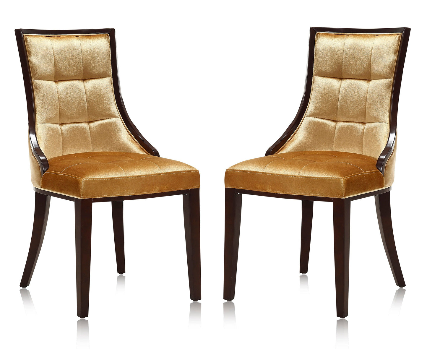 Manhattan Comfort Fifth Avenue Antique Gold and Walnut Velvet Dining Chair (Set of Two) DC008-AG