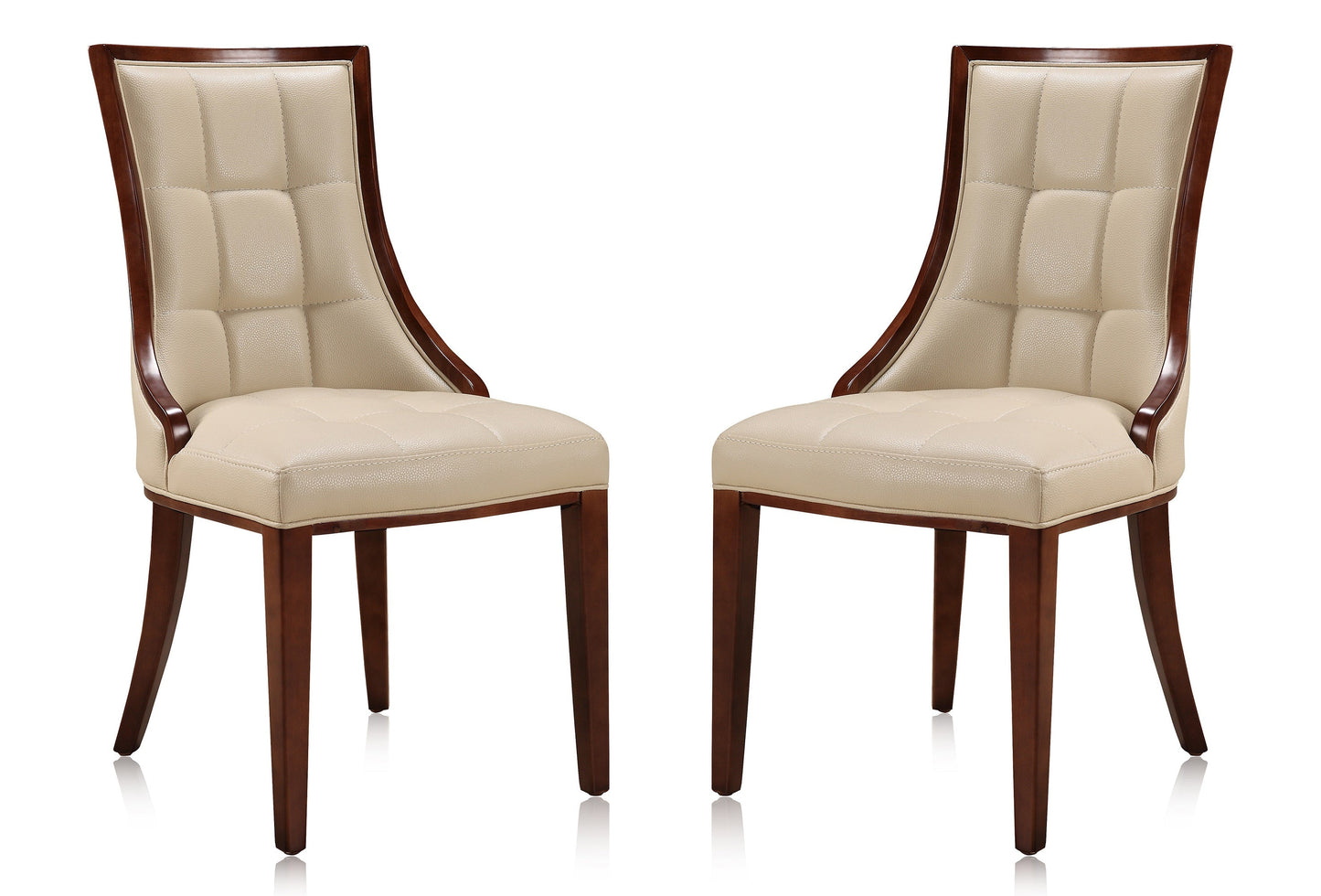 Manhattan Comfort Fifth Avenue Cream and Walnut Faux Leather Dining Chair (Set of Two) DC008-CR