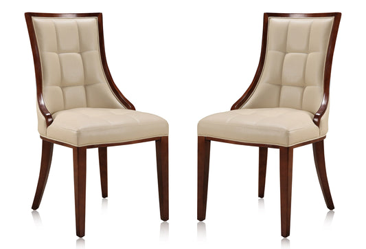 Manhattan Comfort Fifth Avenue Cream and Walnut Faux Leather Dining Chair (Set of Two) DC008-CR