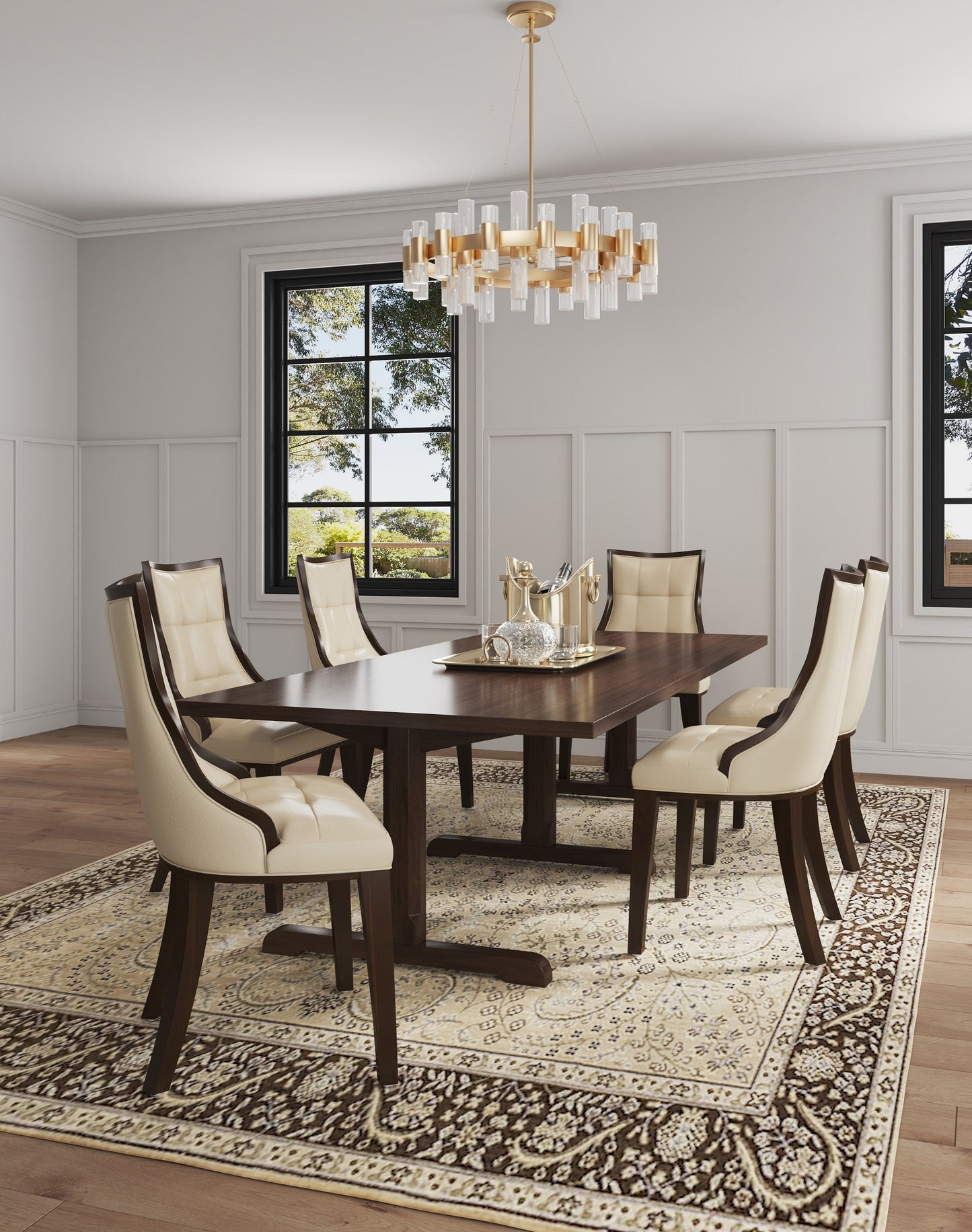 Manhattan Comfort Fifth Avenue Cream and Walnut Faux Leather Dining Chair (Set of Two) DC008-CR