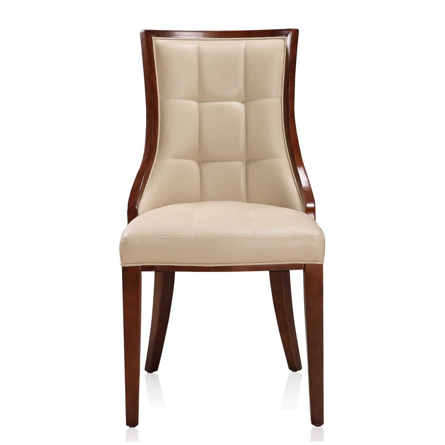 Manhattan Comfort Fifth Avenue Cream and Walnut Faux Leather Dining Chair (Set of Two) DC008-CR
