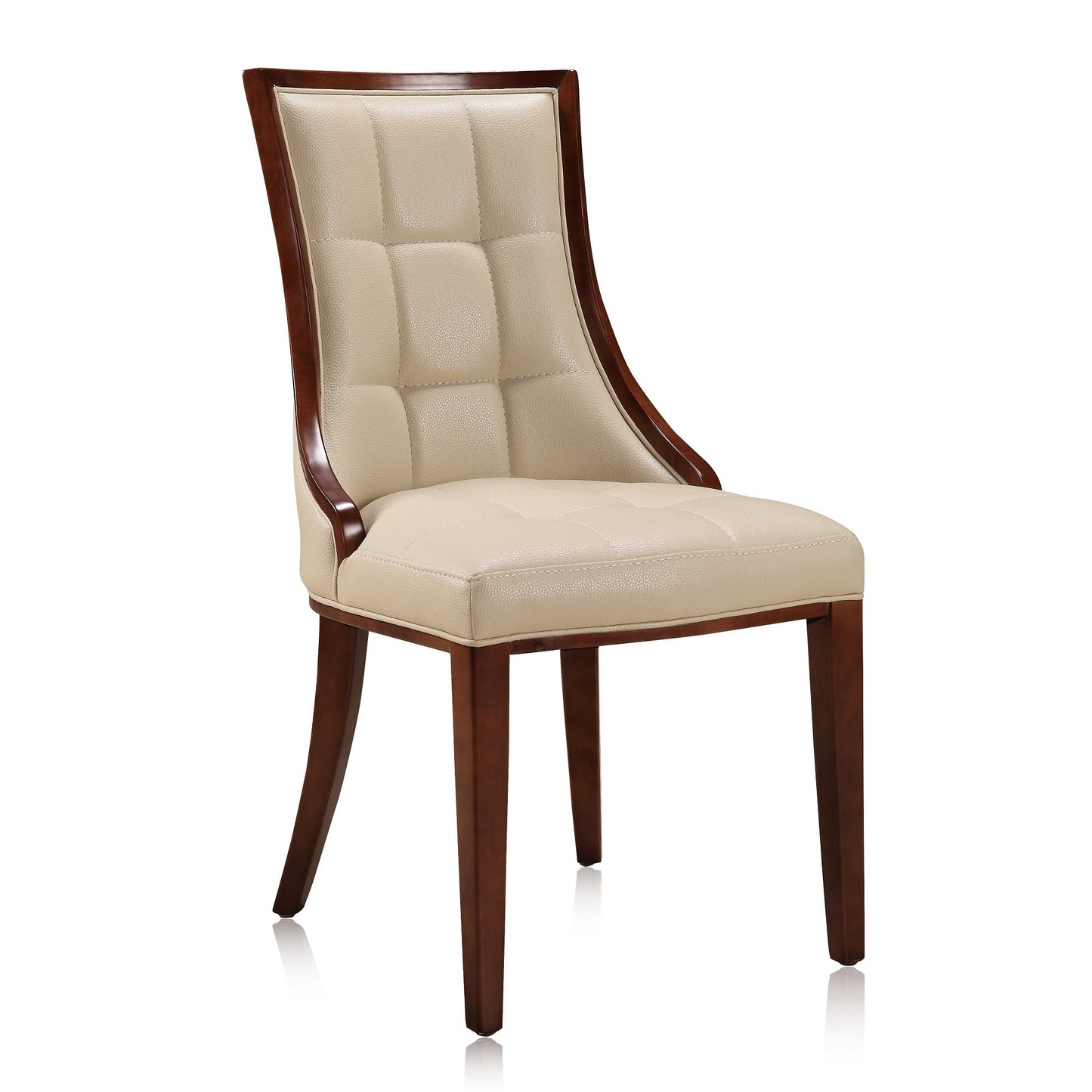 Manhattan Comfort Fifth Avenue Cream and Walnut Faux Leather Dining Chair (Set of Two) DC008-CR
