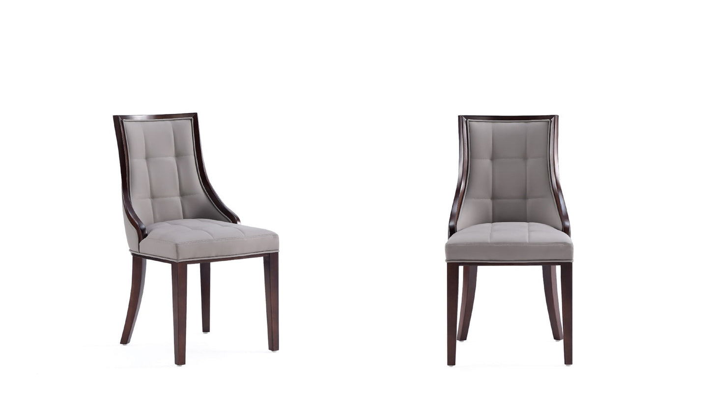 Manhattan Comfort Fifth Avenue Faux Leather Dining Chair in Grey and Walnut (Set of 2) DC008-GY