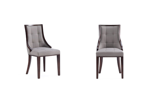Manhattan Comfort Fifth Avenue Faux Leather Dining Chair in Grey and Walnut (Set of 2) DC008-GY