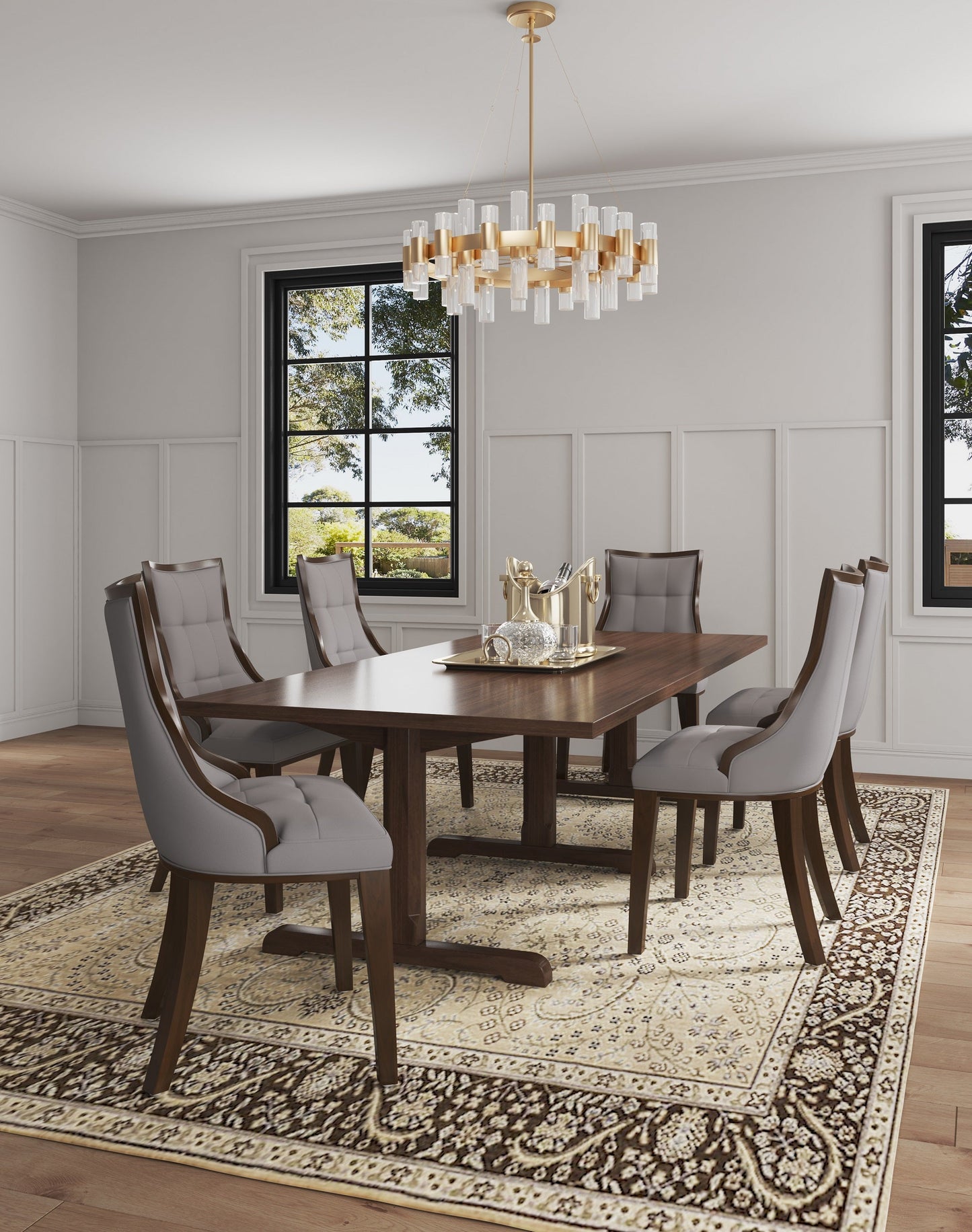 Manhattan Comfort Fifth Avenue Faux Leather Dining Chair in Grey and Walnut (Set of 2) DC008-GY