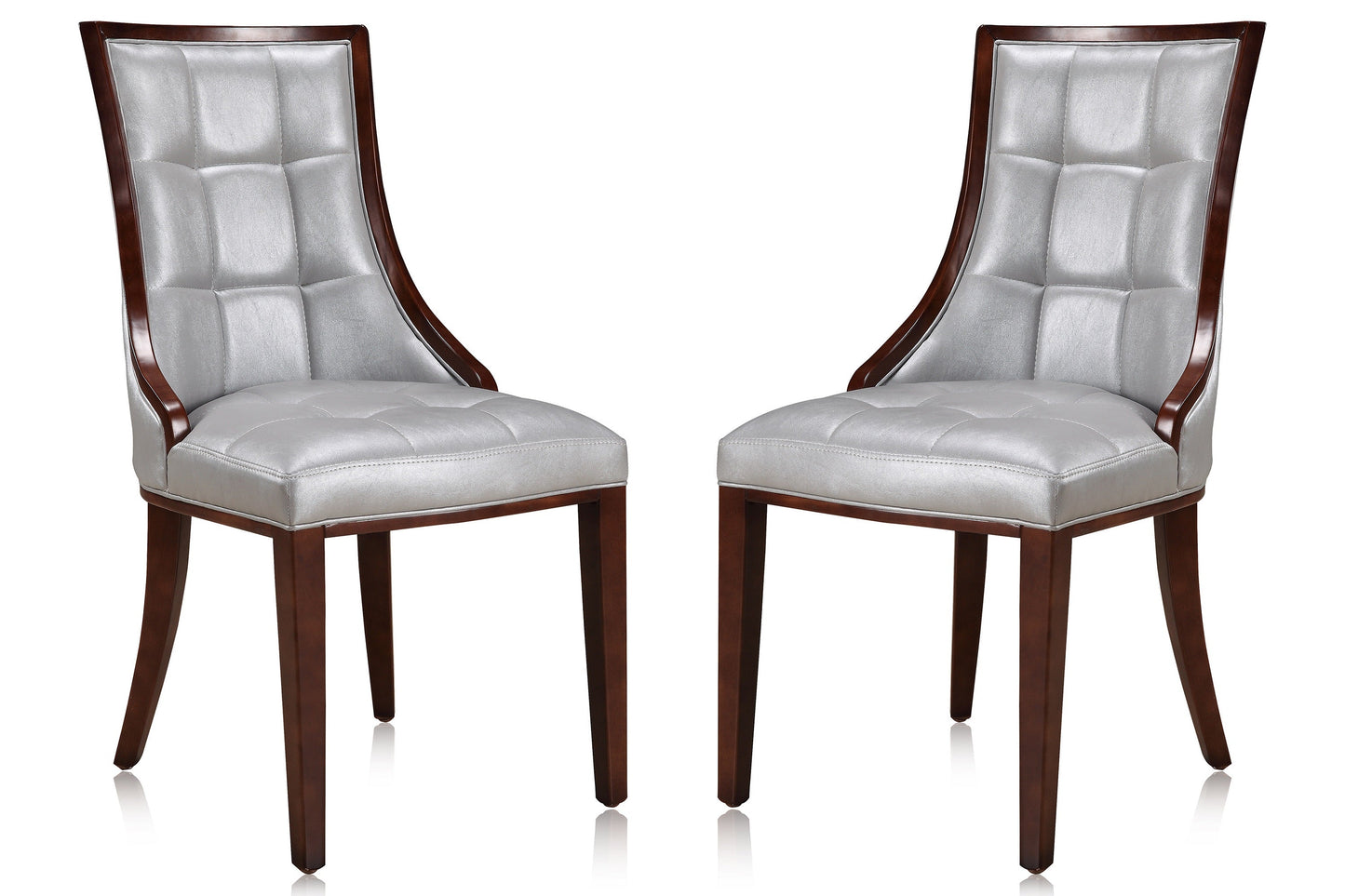 Manhattan Comfort Fifth Avenue Silver and Walnut Faux Leather Dining Chair (Set of Two) DC008-SV