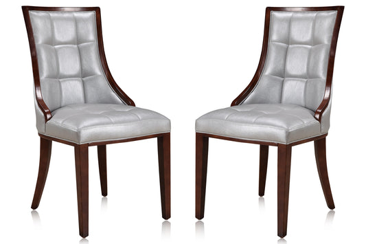 Manhattan Comfort Fifth Avenue Silver and Walnut Faux Leather Dining Chair (Set of Two) DC008-SV