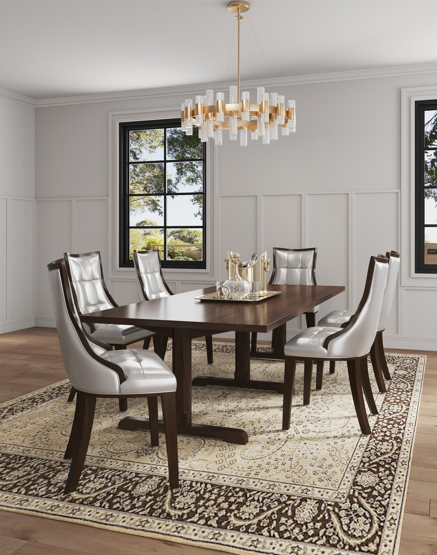 Manhattan Comfort Fifth Avenue Silver and Walnut Faux Leather Dining Chair (Set of Two) DC008-SV