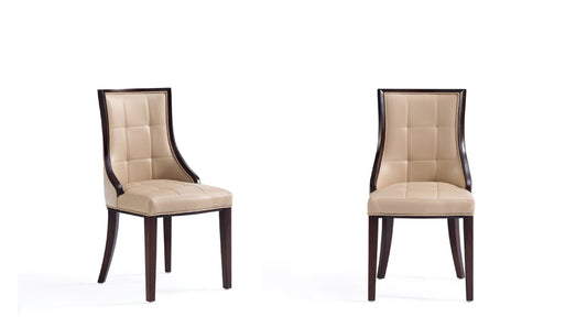 Manhattan Comfort Fifth Avenue Faux Leather Dining Chair in Tan and Walnut (Set of 2) DC008-TN